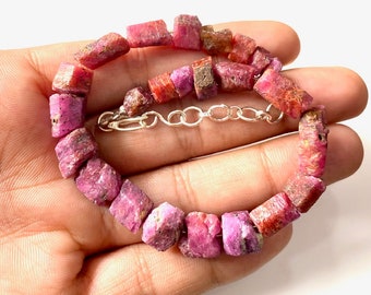 Top Quality Ruby Beaded Rough Bracelet, 9-13 MM Raw Ruby Healing Crystal Bracelet Gemstone, Precious Ruby Rough/July Birthstone, Gift For he