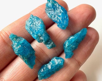 5 PCS-AAA+ Clean Raw Apatite, Natural Blue Neon Apatite raw, for jewelry making 18-25 MM minerals healing stones, march birthstone raw