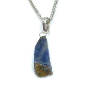 ATTRACTIVE-Raw Blue Sapphire Necklace Pendant, Gemstone Pendant, , September Birthstone Silver Handmade Jewelry, Raw Crystal Pendant