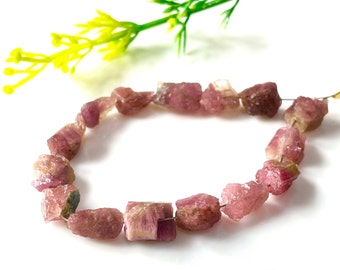 10 PCS Natural Raw Pink Tourmaline Beads Gemstone, 8-10 MM Crystal Healing Rough, Tourmaline Center Drilled Rough, Gift For Her