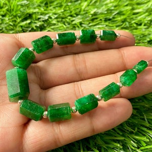 Center Drilled Natural Emerald Beads Pencil Rough, 10-14 MM Raw Emerald Healing Crystal Gemstone, March Birthstone, Gift For her