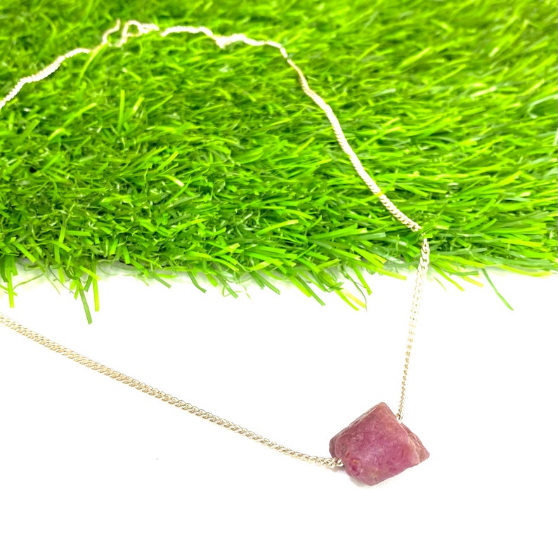 Genuine Pink Ruby crystal necklace Sterling silver Stone Size 15 MM July birthstone, Stone of Success, gift For Lover image 4