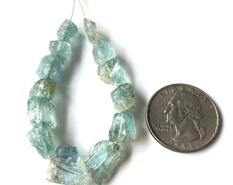 Aquamarine-12 PCS-Raw-Transculent Specimen-100%Natural Blue Raw, 8-10MM Center Drill NRaw, Jewelry Making Supplies,Aquamarine