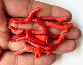 10 piezas ~ Barra de coral italiano natural, coral rojo marino en bruto, ideal para hermosas joyas, piedras preciosas sueltas, coral pulido en bruto,