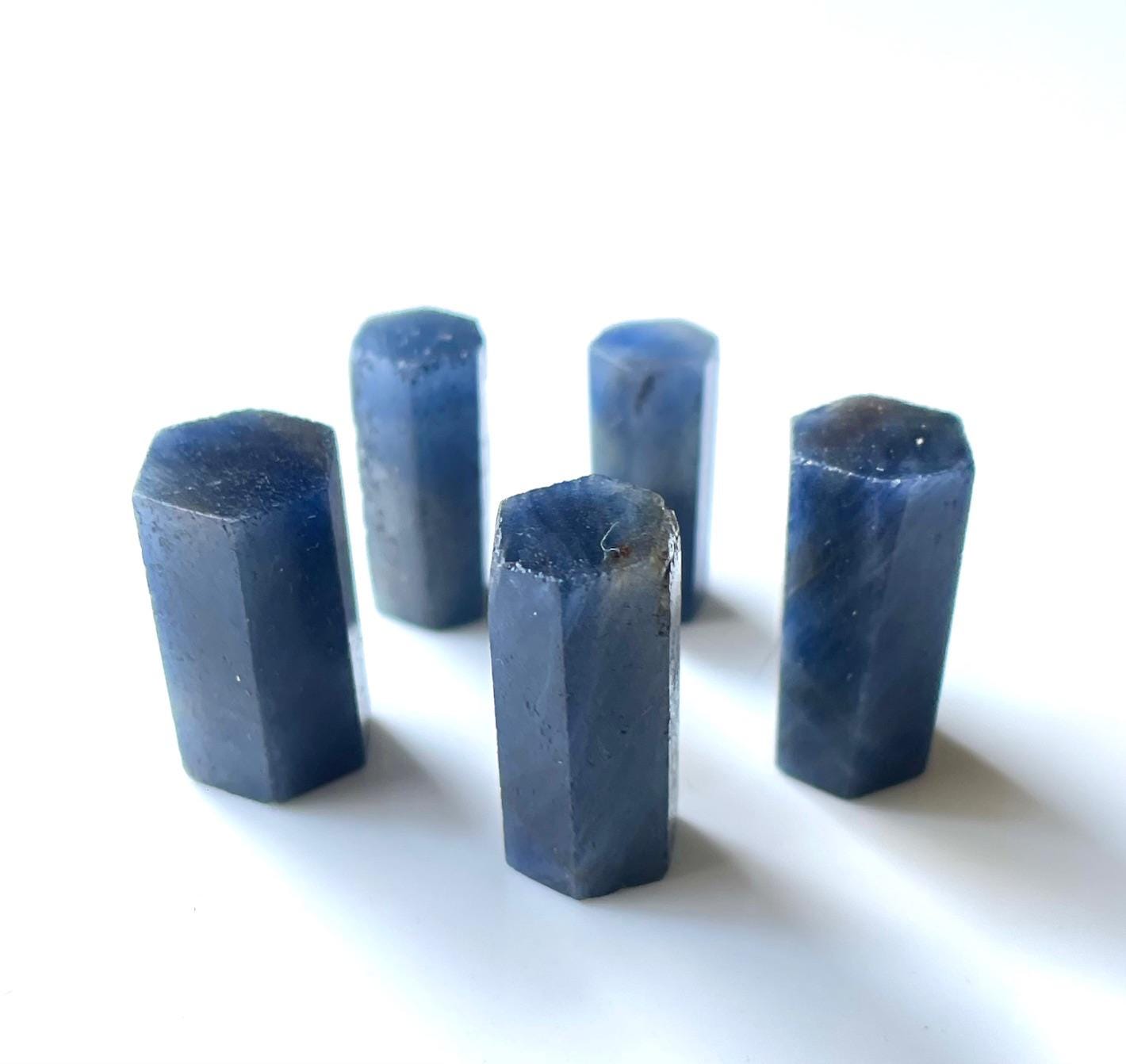 5 Pieces-100%natural Blue Sapphire Pencil Obelisk Healing Crystals