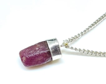 A+Raw Ruby Chain Pendant Necklace 21x15 MM Sterling Silver, July Birthstone, Dainty Raw Gemstone, Necklaces for Women, Birthday Gift For Her