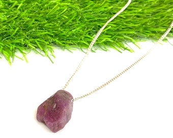 Natural Pink Ruby crystal necklace Sterling silver - Stone Size 26 MM July birthstone, Stone of Success, gift For Lover