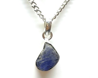 Raw Tanzanite Pendant, Healing Crystal Pendant, Silver Handmade Pendant, Boho Necklace Pendant, Blue Gemstone, December Birthstone Gift