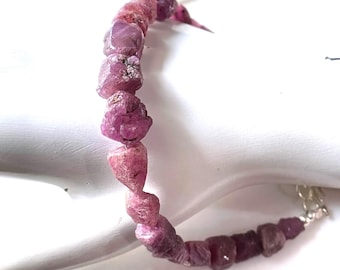AAA Real Ruby Raw Bracelet, 6-8 MM 925 Silver Raw Ruby Crystal Bracelet, Beaded Bracelet, Hard To  Find July Birthstone, Gift For he