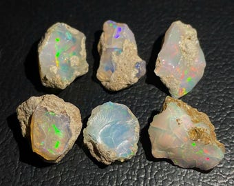 6 szt. – 43-karatowy surowy opal, etiopski kamień szlachetny Welo Fire, 14-16 mm, surowy kryształ leczniczy z opalu, kamień narodzin października do wyrobu biżuterii.