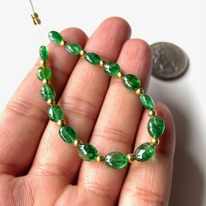 15 PCS-Natural Emerald Smooth Beads, 6/7 mm-Emerald Oval Beads, Zambian Emerald Beads, Green Emerald Gemstones for Jewelry making Supplies