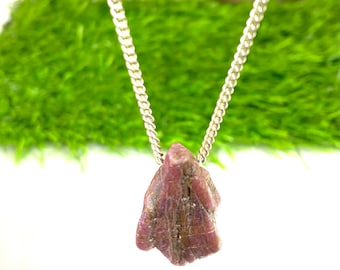 Natural Pink Ruby crystal necklace Sterling silver - Stone Size 28 MM July birthstone, Stone of Success, gift For Lover