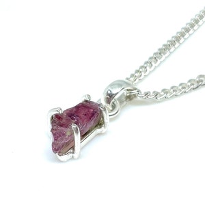Rhodolite Garnet Necklace Pendant, 14x5 MM Rough Stone Pendant, January Birthstone Jewelry, Silver Handmade Jewelry, Raw Crystal Pendant