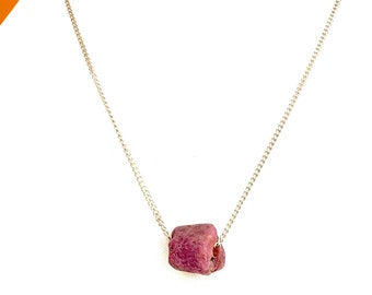 Genuine Pink Ruby crystal necklace Sterling silver - Stone Size 15 MM July birthstone, Stone of Success, gift For Lover