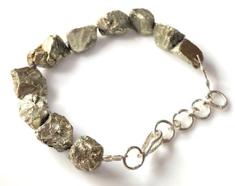 Raw Pyrite Bracelet 8-10 MM Natural Pyrite Bracelet / Gold Pyrite Bracelet / Druzy Pyrite Bead Bracelet / Pyrite Jewelry, Gift For Her
