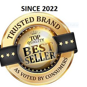 May include: A gold badge with the text "Trusted Brand" and "Best Seller" in a black ribbon with gold stars. The badge also includes the text "Top Quality" and "As Voted By Consumers".