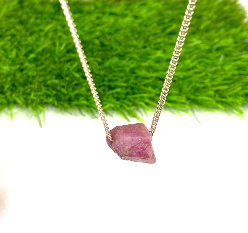 Genuine Pink Ruby crystal necklace Sterling silver Stone Size 15 MM July birthstone, Stone of Success, gift For Lover image 5