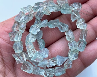 Natural Blue Aquamarine Raw, 8-10 MM Center Drill Natural Aquamarine Gemstone Raw, Jewelry Making Supplies, Raw Material Aquamarine