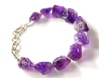 AAA+ Natural Raw Amethyst Bracelet 10-15 MM Crystal healing Natural stone stretchy stacking jewelry for women Gift for her witchy jewelry