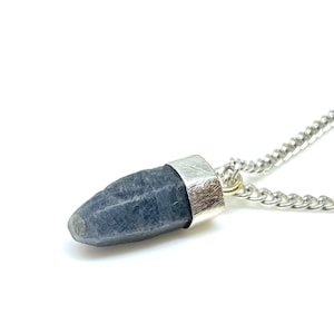 Raw Blue Sapphire Rough Crystal Dainty Pendant Necklace, Gift for Women, Birthstone Healing Crystal, Birthday Gift, 925 Sterling Silver