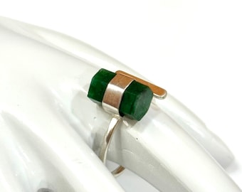 Raw Emerald Ring, Emerald Rough Ring, Natural Uncut Gemstone Ring, Sterling Silver Emerald Rings, One Of Kind Ring, Raw Stone Healing Ring