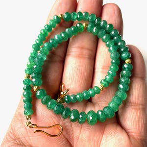 AAA+Genuine-Emerald Necklace,16 Inch-Natural Zambian  5-6 MM, Emerald Faceted Rondelle Beads, Emerald Beaded Necklace, May Birthstone Gift