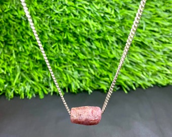 Natuurlijke Ruby kristallen ketting Sterling Zilver - Steengrootte 15 MM Juli geboortesteen, Steen van Succes, cadeau voor minnaar