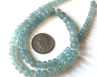 Natural Aquamarine Rondelle Beads, Blue Gemstone Jewelry (6-9mm)