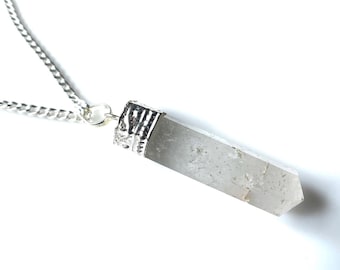 Naturlig klar kristallkvarts pennhänge, spetsigt pennhalsband, handgjorda smycken, helande sten, kristallpennhalsband, gåva