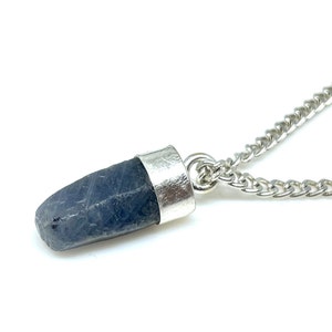 Raw Blue Sapphire Necklace Pendant, Gemstone Pendant, Uncut Raw Pendant, September Birthstone, Silver Handmade Jewelry, Raw Crystal Pendant