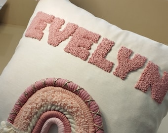 Personalized Baby Pillow, Custom Rainbow Pillow, Rainbow Name Punch Needle Pillow, Baby Room ...