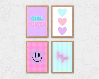 Girls Nursery Wall Art Prints: Set of 4 Playful Designs (Digital Download)