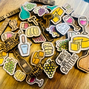 Wine and Cheese Hand-Painted Wood Confetti -Vase Filler- Table Scatter