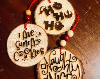 Custom Personalized Laser Engraved Wood Slice Ornaments