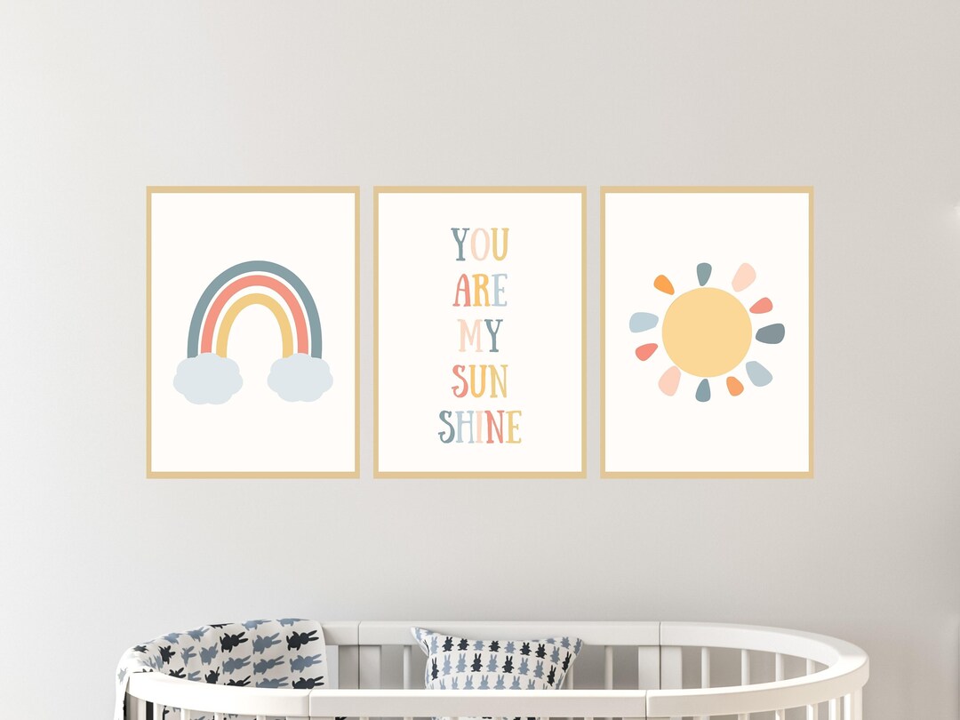 You Are My Sunshine Nursery 3 Piece Wall Artboho Sun Rainbow - Etsy