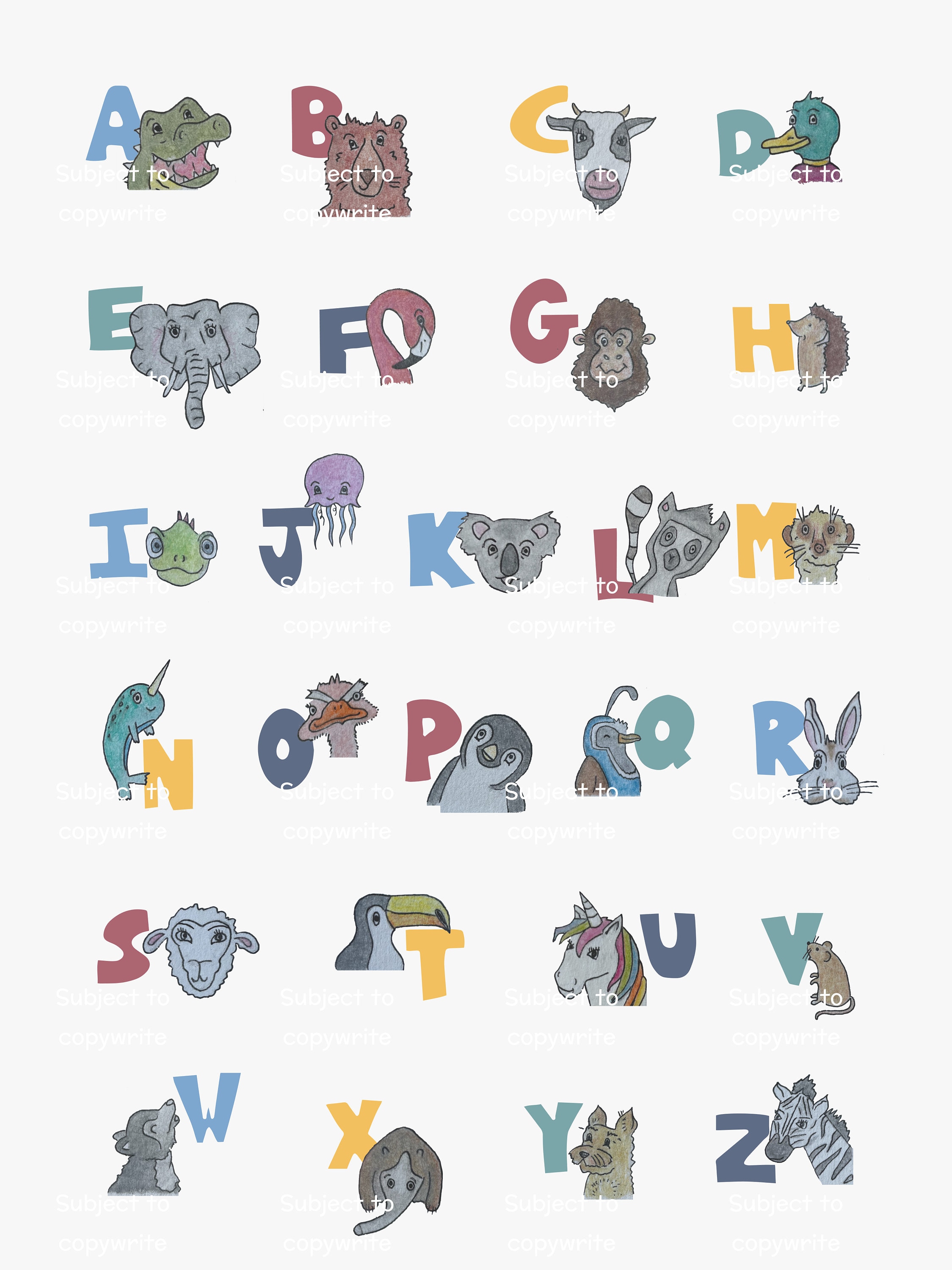 Animal Alphabet Illustrated Print ABC Animals Nursery Wall - Etsy