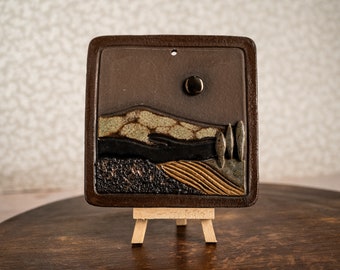 Earthenware wall plate, square handmade wall relief