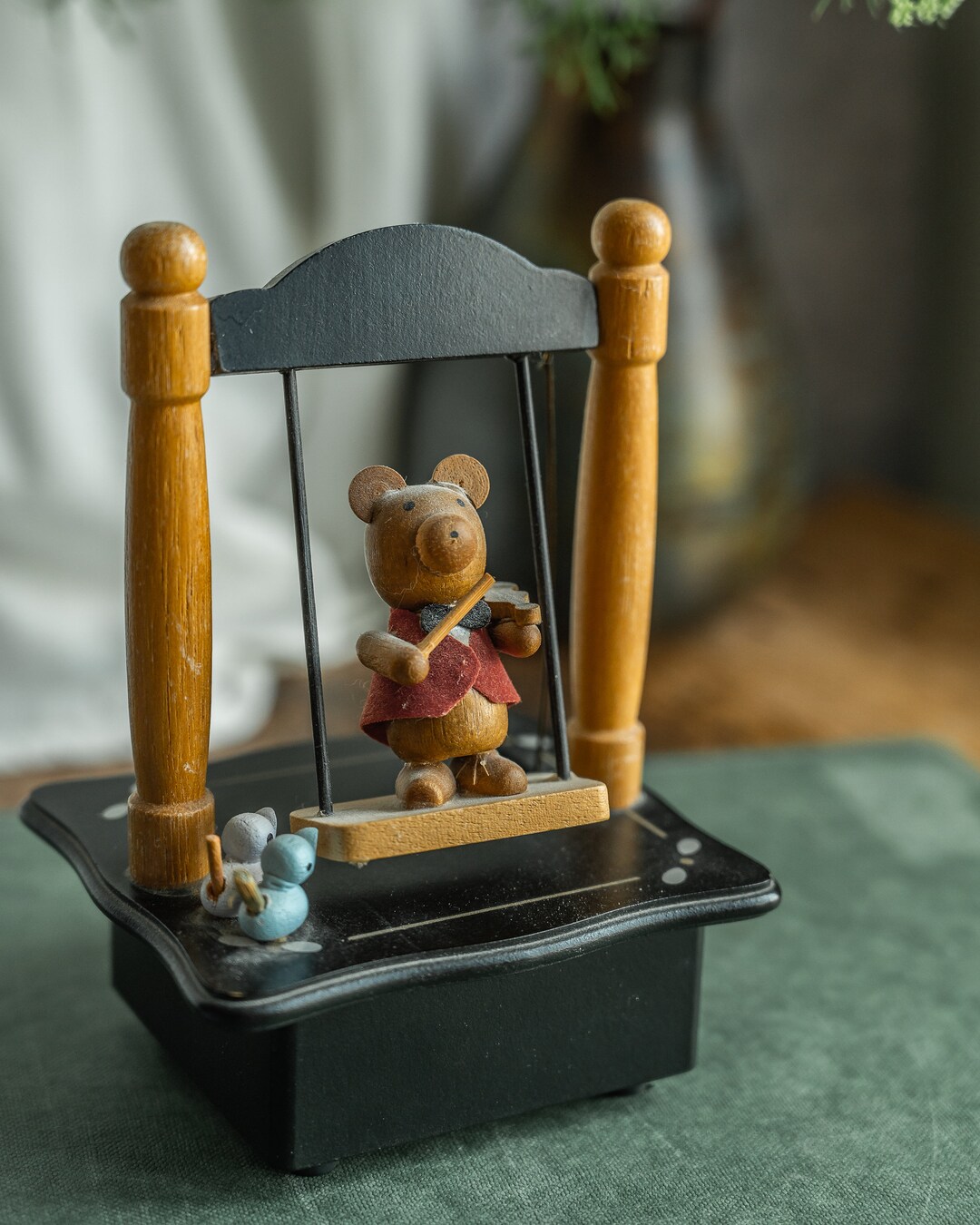 Vintage Music Box Bear on Swing Etsy UK
