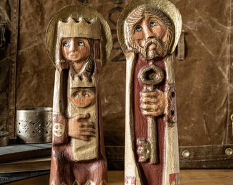 Ensemble de 2 supports muraux en bois faits à la main représentant des personnages bibliques