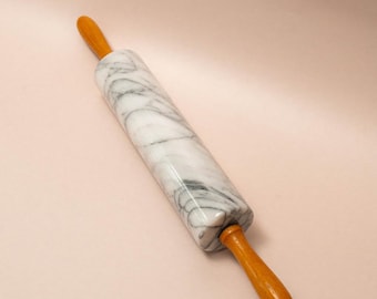 Luxury marble rolling pin with wooden handles