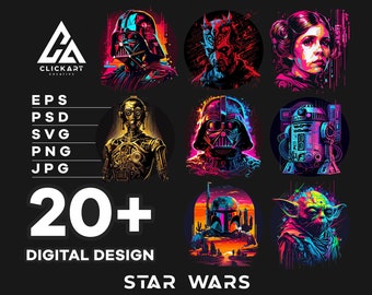 Paquete Svg de Star Wars, Yoda Svg, Darth Vader Svg, Personajes de Star Wars Svg, Archivos de corte de Star Wars, Descarga instantánea Eps-Psd-Svg-Png-Jpg