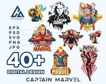 Capitán Marvel SVG Paquete Elemento en capas, Silueta, Cricut, Imágenes Prediseñadas, Archivo de corte vectorial digital, Descarga instantánea