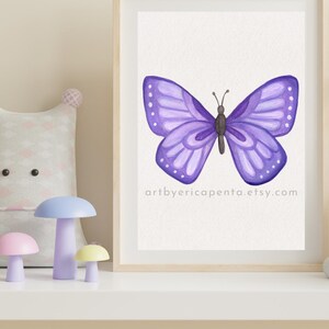 Purple Butterfly Mixed Media Wall Art | Digital Download | Watercolor & Acrylic Painting for Nursery, Kids’ Room, or Playroom Decor