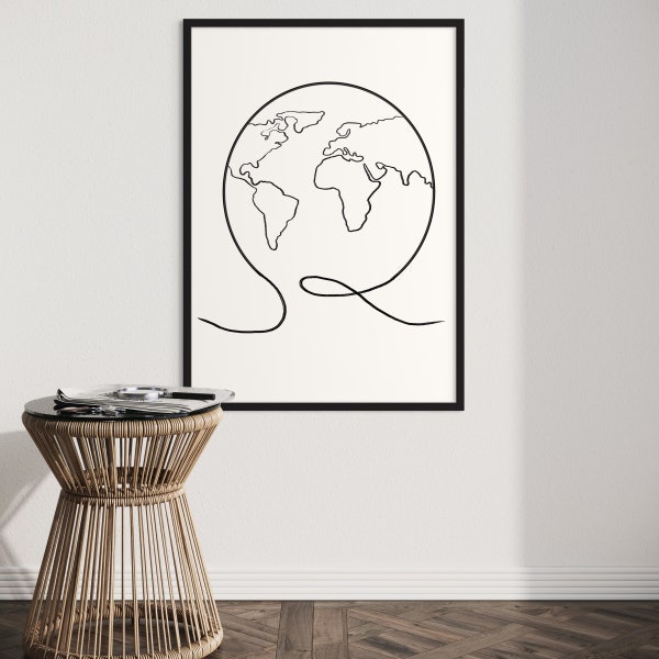 Schwarz weiß Poster Weltkarte, Travel Poster, Kunstdruck Poster, Line Art Wanddeko, Reise Geschenk, schwarz weiß Bilder, moderne Kunst