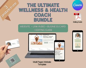 Plantilla de sitio web de Canva para coaches de salud, instructores de bienestar y yoga