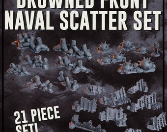 Drowned Front Coastal Scatter Terrain Bundle | 28mm & 32mm | Naval Mines, Wave Barriers, Barricades | Trench Warfare, Grimdark Future