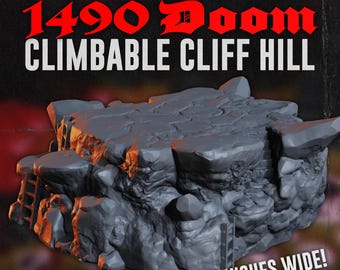 Climbable Cliff Hill | 1490 Doom | 28mm 32mm Multi-Level Terrain with Steps and Ladders | High Ground Objective | Frostgrave, D&D