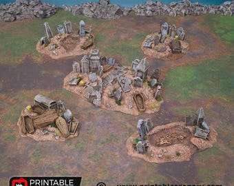 Graveyard Hills 5 Piece Set | Cemetery Scatter Terrain 15mm 28mm 32mm | D&D, Frostgrave, Halloween Tabletop Wargaming Scenery