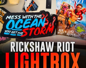 Rickshaw Riot Lightbox | LitRPG | Gamer Desk Sign Bookshelf Decor | NO AI