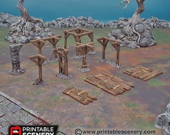 1490 Doom Compatible Scaffolding and Support Columns Terrain | 24 Piece Set | Frostgrave, D&D | Ruined City Scatter | Wargaming Scenery